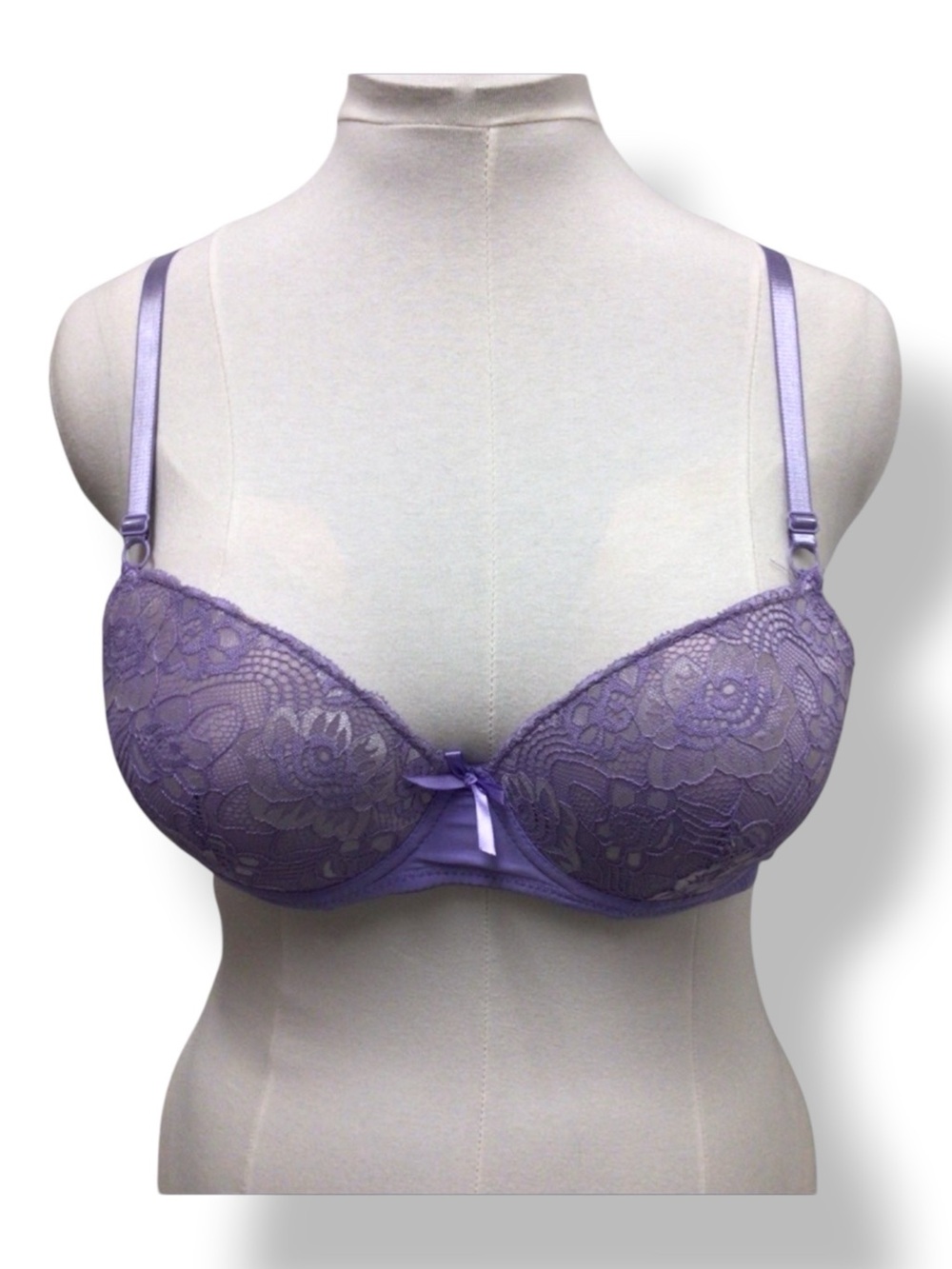 Sofra Women’s Lace Front Push Up Padded Bra with Underwire, Lilac, size 40C